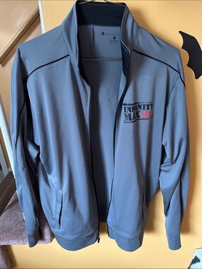 Beachbody Men's Gray Insanity Max:30 Lightweight Zip Jacket with Red Accent
